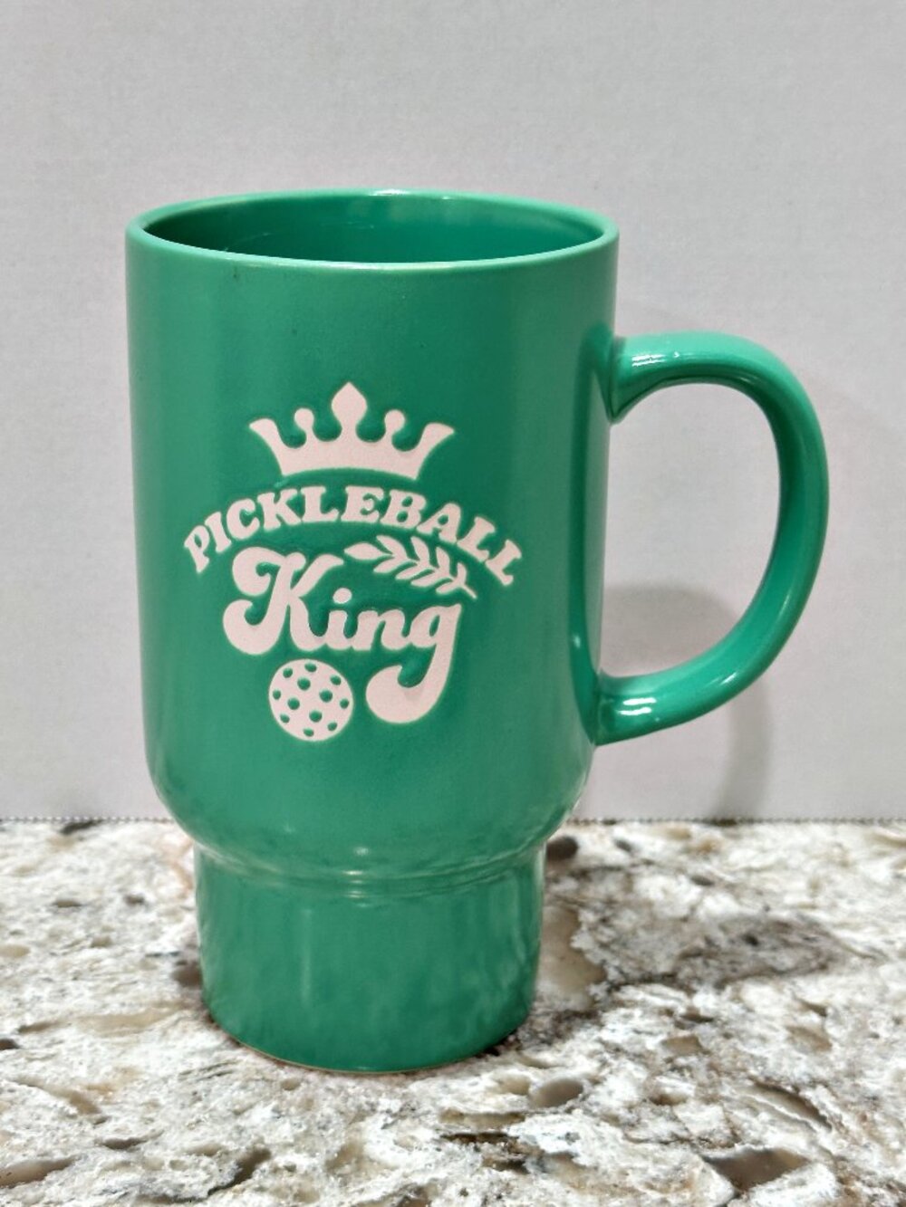 Boston Warehouse Pickleball King Tall Coffee Mug Green Embossed Double Sided